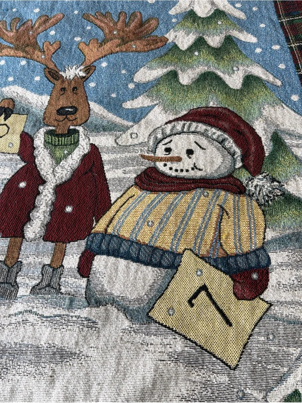 Vintage Winter Christmas Tapestry Blanket Throw Deer Snowman Penguin Skiing Snow